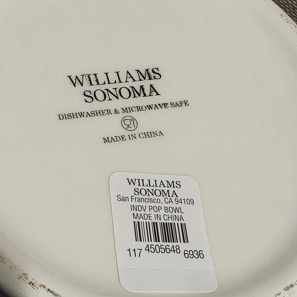 Williams Sonoma Individual Popcorn Bowl, Red WhiteStriped Ceramic Theater Bowl